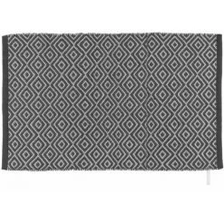 WENKO Tapis De Bain Turpan, Tapis Salle De Bain Antidérapant, Tapis Paillasson Durable De Style Boho Fabriqué à Partir De Bouteille Plastique PET Recyclée, 100% Polyester, 50x80 Cm, Noir-blanc