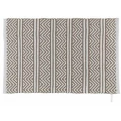 WENKO Tapis De Bain Shaki, Tapis Salle De Bain Antidérapant, Tapis Paillasson Durable De Style Boho Fabriqué à Partir De Bouteille Plastique PET Recyclée, 100% Polyester, 50x80 Cm, Beige-blanc
