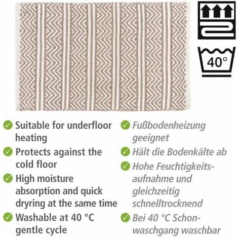 WENKO Tapis De Bain Shaki, Tapis Salle De Bain Antidérapant, Tapis Paillasson Durable De Style Boho Fabriqué à Partir De Bouteille Plastique PET Recyclée, 100% Polyester, 50x80 Cm, Beige-blanc 5 WENKO Tapis De Bain Shaki, Tapis Salle De Bain Antidérapant, Tapis Paillasson Durable De Style Boho Fabriqué à Partir De Bouteille Plastique PET Recyclée, 100% Polyester, 50x80 Cm, Beige-blanc – Image 3