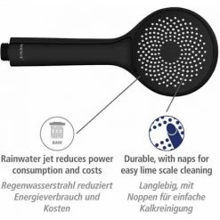 WENKO Pommeau De Douche Watersaving, Pommeau De Douche économie D'eau, Jusqu'à 40% D'économie D'eau Sans Compromis Sur La Pression D'eau, Embout Universel 1/2", Plastique ABS, ø9,6 Cm, Noir Mat 9 WENKO Pommeau De Douche Watersaving, Pommeau De Douche économie D'eau, Jusqu'à 40% D'économie D'eau Sans Compromis Sur La Pression D'eau, Embout Universel 1/2", Plastique ABS, ø9,6 Cm, Noir Mat -WENKO Soldes 34510131 3