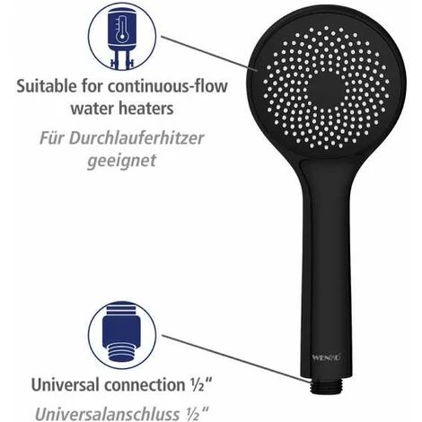 WENKO Pommeau De Douche Watersaving, Pommeau De Douche économie D'eau, Jusqu'à 40% D'économie D'eau Sans Compromis Sur La Pression D'eau, Embout Universel 1/2", Plastique ABS, ø9,6 Cm, Noir Mat 6 WENKO Pommeau De Douche Watersaving, Pommeau De Douche économie D'eau, Jusqu'à 40% D'économie D'eau Sans Compromis Sur La Pression D'eau, Embout Universel 1/2", Plastique ABS, ø9,6 Cm, Noir Mat – Image 4