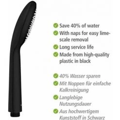 WENKO Pommeau De Douche Watersaving, Pommeau De Douche économie D'eau, Jusqu'à 40% D'économie D'eau Sans Compromis Sur La Pression D'eau, Embout Universel 1/2", Plastique ABS, ø9,6 Cm, Noir Mat 11 WENKO Pommeau De Douche Watersaving, Pommeau De Douche économie D'eau, Jusqu'à 40% D'économie D'eau Sans Compromis Sur La Pression D'eau, Embout Universel 1/2", Plastique ABS, ø9,6 Cm, Noir Mat -WENKO Soldes 34510131 5
