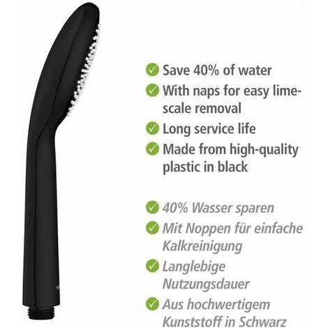 WENKO Pommeau De Douche Watersaving, Pommeau De Douche économie D'eau, Jusqu'à 40% D'économie D'eau Sans Compromis Sur La Pression D'eau, Embout Universel 1/2", Plastique ABS, ø9,6 Cm, Noir Mat 7 WENKO Pommeau De Douche Watersaving, Pommeau De Douche économie D'eau, Jusqu'à 40% D'économie D'eau Sans Compromis Sur La Pression D'eau, Embout Universel 1/2", Plastique ABS, ø9,6 Cm, Noir Mat – Image 5