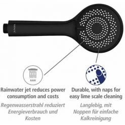WENKO Pommeau De Douche Watersaving, Pommeau De Douche 3 Jets, Jusqu'à 40% D'économie D'eau Sans Compromis Sur La Pression D'eau, Embout Universel 1/2", Plastique ABS, ø9,6 Cm, Noir Mat -WENKO Soldes 34510132 3