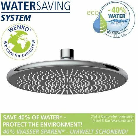 WENKO Tête De Douche Effet Pluie Watersaving, Pommeau De Douche Italienne, Jusqu'à 40% D'économie D'eau Sans Compromis Sur La Pression D'eau, Embout Universel 1/2", Plastique, ø 22,5 Cm, Chromé - Gris 4 WENKO Tête De Douche Effet Pluie Watersaving, Pommeau De Douche Italienne, Jusqu'à 40% D'économie D'eau Sans Compromis Sur La Pression D'eau, Embout Universel 1/2", Plastique, ø 22,5 Cm, Chromé - Gris – Image 2