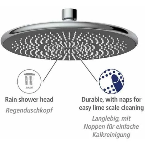 WENKO Tête De Douche Effet Pluie Watersaving, Pommeau De Douche Italienne, Jusqu'à 40% D'économie D'eau Sans Compromis Sur La Pression D'eau, Embout Universel 1/2", Plastique, ø 22,5 Cm, Chromé - Gris 5 WENKO Tête De Douche Effet Pluie Watersaving, Pommeau De Douche Italienne, Jusqu'à 40% D'économie D'eau Sans Compromis Sur La Pression D'eau, Embout Universel 1/2", Plastique, ø 22,5 Cm, Chromé - Gris – Image 3
