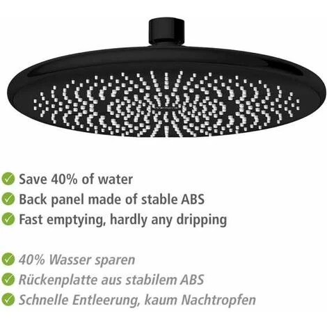 WENKO Tête De Douche Effet Pluie Watersaving, Pommeau De Douche Italienne, Jusqu'à 40% D'économie D'eau Sans Compromis Sur La Pression D'eau, Embout Universel 1/2", Plastique, ø 22,5 Cm, Noir Mat 7 WENKO Tête De Douche Effet Pluie Watersaving, Pommeau De Douche Italienne, Jusqu'à 40% D'économie D'eau Sans Compromis Sur La Pression D'eau, Embout Universel 1/2", Plastique, ø 22,5 Cm, Noir Mat – Image 5