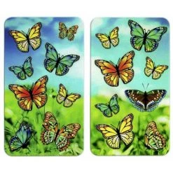 WENKO Protection Plaque De Cuisson, Couvre Plaque De Cuisson En Verre "Papillons", Lot De 2, Verre Trempé, 30x52 Cm, Multicolore