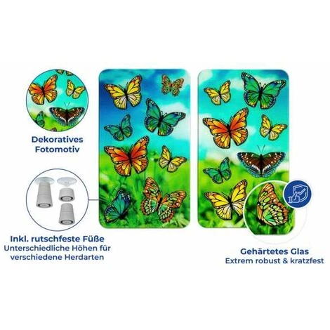 WENKO Protection Plaque De Cuisson, Couvre Plaque De Cuisson En Verre "Papillons", Lot De 2, Verre Trempé, 30x52 Cm, Multicolore 7 WENKO Protection Plaque De Cuisson, Couvre Plaque De Cuisson En Verre "Papillons", Lot De 2, Verre Trempé, 30x52 Cm, Multicolore – Image 5