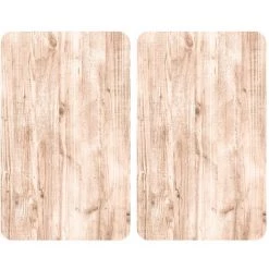 WENKO Protection Plaque De Cuisson, Couvre Plaque De Cuisson En Verre "Bois", Lot De 2, Verre Trempé, 30 X 52 Cm, Marron