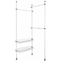 WENKO Portant Vêtement Téléscopique Pour Dressing Sur Mesure Hercules Duo, Garde Robe Telescopique Solution Sans Perçage, Réglable En Longueur Et Hauteur, Acier, 164-215x165-300x38 Cm, Blanc