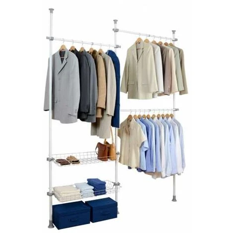 WENKO Portant Vêtement Téléscopique Pour Dressing Sur Mesure Hercules Duo, Garde Robe Telescopique Solution Sans Perçage, Réglable En Longueur Et Hauteur, Acier, 164-215x165-300x38 Cm, Blanc 4 WENKO Portant Vêtement Téléscopique Pour Dressing Sur Mesure Hercules Duo, Garde Robe Telescopique Solution Sans Perçage, Réglable En Longueur Et Hauteur, Acier, 164-215x165-300x38 Cm, Blanc – Image 2
