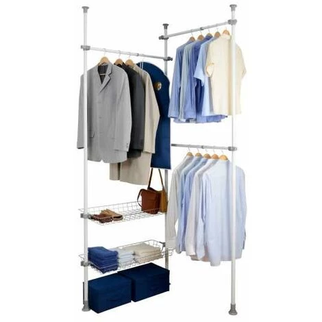 WENKO Portant Vêtement Téléscopique Pour Dressing Sur Mesure Hercules Duo, Garde Robe Telescopique Solution Sans Perçage, Réglable En Longueur Et Hauteur, Acier, 164-215x165-300x38 Cm, Blanc 5 WENKO Portant Vêtement Téléscopique Pour Dressing Sur Mesure Hercules Duo, Garde Robe Telescopique Solution Sans Perçage, Réglable En Longueur Et Hauteur, Acier, 164-215x165-300x38 Cm, Blanc – Image 3