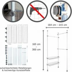 WENKO Portant Vêtement Téléscopique Pour Dressing Sur Mesure Hercules Duo, Garde Robe Telescopique Solution Sans Perçage, Réglable En Longueur Et Hauteur, Acier, 164-215x165-300x38 Cm, Blanc 10 WENKO Portant Vêtement Téléscopique Pour Dressing Sur Mesure Hercules Duo, Garde Robe Telescopique Solution Sans Perçage, Réglable En Longueur Et Hauteur, Acier, 164-215x165-300x38 Cm, Blanc -WENKO Soldes 34510146 4