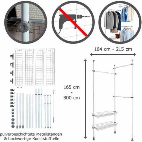 WENKO Portant Vêtement Téléscopique Pour Dressing Sur Mesure Hercules Duo, Garde Robe Telescopique Solution Sans Perçage, Réglable En Longueur Et Hauteur, Acier, 164-215x165-300x38 Cm, Blanc 6 WENKO Portant Vêtement Téléscopique Pour Dressing Sur Mesure Hercules Duo, Garde Robe Telescopique Solution Sans Perçage, Réglable En Longueur Et Hauteur, Acier, 164-215x165-300x38 Cm, Blanc – Image 4