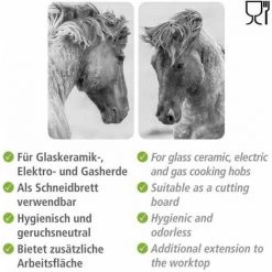 WENKO Protection Plaque De Cuisson "Chevaux Sauvages", Couvre Plaque De Cuisson En Verre, Lot De 2, Verre Trempé, 30x52 Cm, Gris -WENKO Soldes 34510148 5