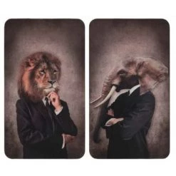 WENKO Protection Plaque De Cuisson "Humanisation Male", Couvre Plaque De Cuisson En Verre, Lot De 2, Verre Trempé, 30 X 52 Cm, Multicolore