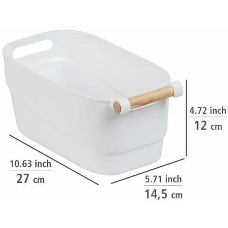 WENKO Organiseur Placard S, Bac De Rangement Cuisine Avec Poignée Bois, Compatible Lave Vaisselle, Plastique - Bois, 14,5x12x27 Cm, Blanc - Marron - Blanc 6 WENKO Organiseur Placard S, Bac De Rangement Cuisine Avec Poignée Bois, Compatible Lave Vaisselle, Plastique - Bois, 14,5x12x27 Cm, Blanc - Marron - Blanc – Image 4