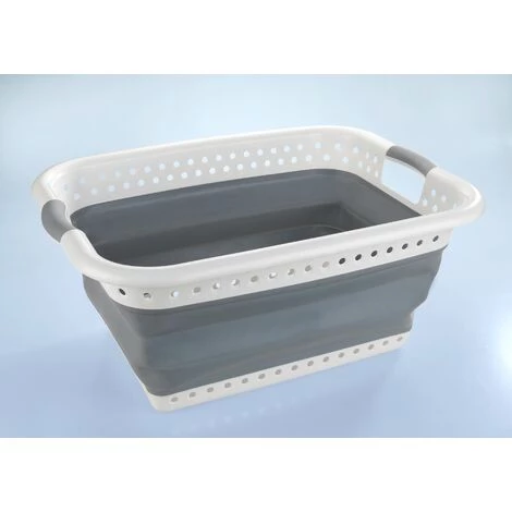WENKO Panier à Linge Plastique, Panier à Linge Pliable, Capacité 38L, Polypropylène - Plastique, 61x26x45 Cm, Blanc-gris 3 WENKO Panier à Linge Plastique, Panier à Linge Pliable, Capacité 38L, Polypropylène - Plastique, 61x26x45 Cm, Blanc-gris