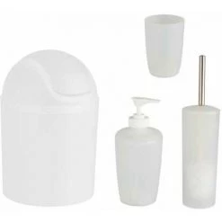 WENKO Set Accessoires Salle De Bain, Gobelet Brosse à Dent, Distributeur Savon Liquide, Brosse WC, Et Petite Poubelle Salle De Bain Arktis, Blanc