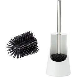 WENKO Brosse WC Silicone Avec Tête De Rechange, Plastique Blanc, Silicone Noir