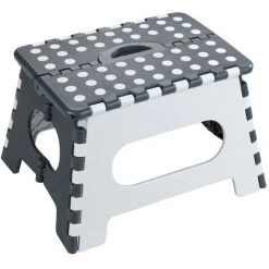WENKO Marche Pied Pliable Secura, Tabouret Pliant Adulte Et Enfant, Capacité De Charge Jusqu'à 350 Kg, Surface De Marche Antidérapante Extra-large, Plastique, 35x22x27 Cm, Noir - Blanc