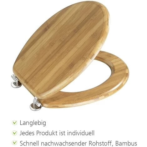 WENKO Abattant WC Bois Bambou, Fixation Inox, 34x41 Cm, Lot De 2 éponges Offertes 4 WENKO Abattant WC Bois Bambou, Fixation Inox, 34x41 Cm, Lot De 2 éponges Offertes – Image 2