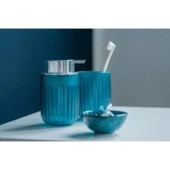 WENKO Porte Brosse à Dents Agropoli, Gobelet Salle De Bain, Porte Brosse à Dent, Plastique Surface Givrée, Ø 7,5x10 Cm, Pétrole -WENKO Soldes 35014613 4