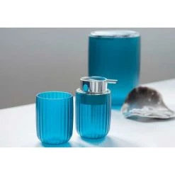 WENKO Porte Brosse à Dents Agropoli, Gobelet Salle De Bain, Porte Brosse à Dent, Plastique Surface Givrée, Ø 7,5x10 Cm, Pétrole -WENKO Soldes 35014613 5