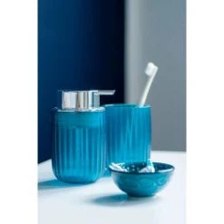 WENKO Distributeur De Savon Liquide Agropoli, Distributeur Savon Rechargeable, Capacité 250 Ml, Plastique Surface Givrée, 7,5x12,5x9 Cm, Pétrole -WENKO Soldes 35014614 5