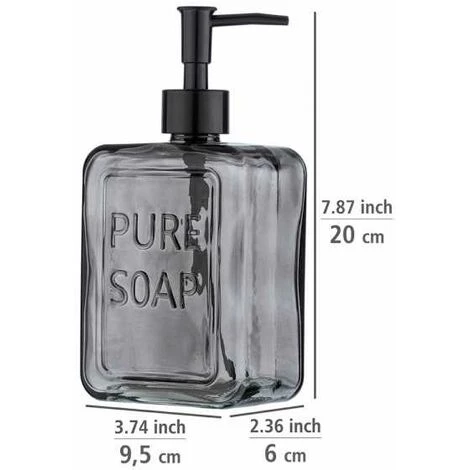 WENKO Distributeur De Savon Liquide "Pure Soap", Capacité 550 Ml, Distributeur De Savon Liquide En Verre, 9,5x20x6 Cm, Gris 6 WENKO Distributeur De Savon Liquide "Pure Soap", Capacité 550 Ml, Distributeur De Savon Liquide En Verre, 9,5x20x6 Cm, Gris – Image 4