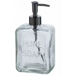 WENKO Distributeur De Savon Liquide "Pure Soap", Capacité 550 Ml, Distributeur De Savon Liquide En Verre, 9,5x20x6 Cm, Transparent