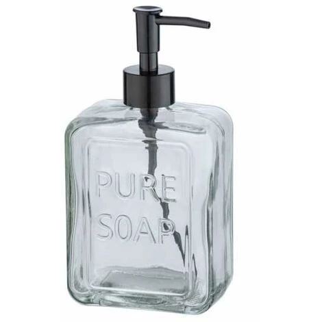 WENKO Distributeur De Savon Liquide "Pure Soap", Capacité 550 Ml, Distributeur De Savon Liquide En Verre, 9,5x20x6 Cm, Transparent 3 WENKO Distributeur De Savon Liquide "Pure Soap", Capacité 550 Ml, Distributeur De Savon Liquide En Verre, 9,5x20x6 Cm, Transparent