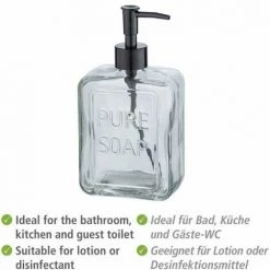 WENKO Distributeur De Savon Liquide "Pure Soap", Capacité 550 Ml, Distributeur De Savon Liquide En Verre, 9,5x20x6 Cm, Transparent 9 WENKO Distributeur De Savon Liquide "Pure Soap", Capacité 550 Ml, Distributeur De Savon Liquide En Verre, 9,5x20x6 Cm, Transparent -WENKO Soldes 35014622 3