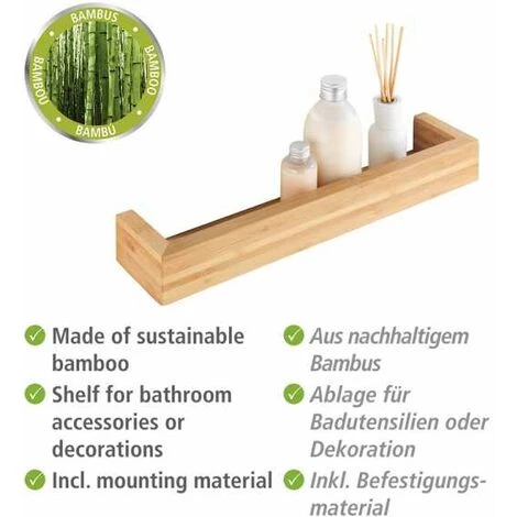 WENKO Cimaise Bois Bambou, étagere Salle De Bain Bambou, Bois Bambou, 40x9x5 Cm, Bambusa 4 WENKO Cimaise Bois Bambou, étagere Salle De Bain Bambou, Bois Bambou, 40x9x5 Cm, Bambusa – Image 2