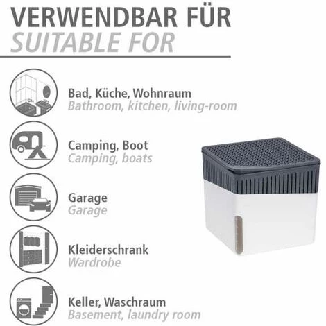 WENKO Recharge Déshumidificateur D'air Cube - Recharge Pour Absorbeur D'humidité 1000 G, Senteur Orange, Chlorure De Calcium, 12x5x12 Cm, Blanc 7 WENKO Recharge Déshumidificateur D'air Cube - Recharge Pour Absorbeur D'humidité 1000 G, Senteur Orange, Chlorure De Calcium, 12x5x12 Cm, Blanc – Image 5