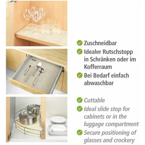 WENKO Fond De Tiroir Anti-dérapant, Protection Tiroir Cuisine, Découpable, Facile D'entretien, Polychlorure De Vinyle, 50x150 Cm, Beige 5 WENKO Fond De Tiroir Anti-dérapant, Protection Tiroir Cuisine, Découpable, Facile D'entretien, Polychlorure De Vinyle, 50x150 Cm, Beige – Image 3