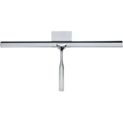 WENKO Raclette De Salle De Bain Terni Jumbo, Raclette De Douche De Qualité Supérieure Avec Fixation Murale à Coller, Nettoyage Sans Trace, Double Lame En Caoutchouc - Métal, 40x16,5 Cm, Brillant