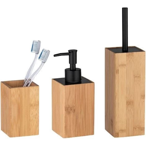 WENKO Set Accessoires Salle De Bain Bois Bambou, Gobelet Brosse à Dent, Distributeur Savon Liquide, Brosse WC, Padua 3 WENKO Set Accessoires Salle De Bain Bois Bambou, Gobelet Brosse à Dent, Distributeur Savon Liquide, Brosse WC, Padua