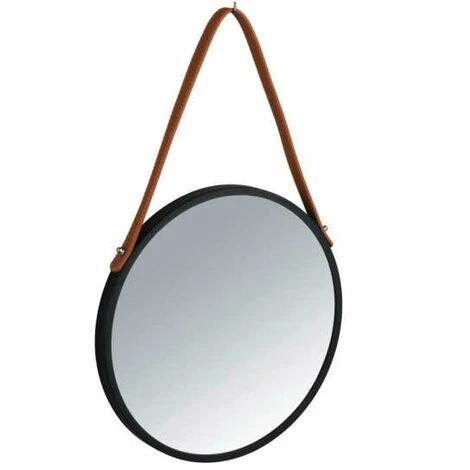 WENKO Miroir Mural Rond Borrone, Miroir Avec Cadre Métallique Noir Et Lanière De Suspension En Similicuir, Miroir Décoratif Au Design Industriel, Verre - Métal, Ø 30 Cm, Noir - Marron 4 WENKO Miroir Mural Rond Borrone, Miroir Avec Cadre Métallique Noir Et Lanière De Suspension En Similicuir, Miroir Décoratif Au Design Industriel, Verre - Métal, Ø 30 Cm, Noir - Marron – Image 2