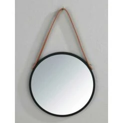 WENKO Miroir Mural Rond Borrone, Miroir Avec Cadre Métallique Noir Et Lanière De Suspension En Similicuir, Miroir Décoratif Au Design Industriel, Verre - Métal, Ø 30 Cm, Noir - Marron 8 WENKO Miroir Mural Rond Borrone, Miroir Avec Cadre Métallique Noir Et Lanière De Suspension En Similicuir, Miroir Décoratif Au Design Industriel, Verre - Métal, Ø 30 Cm, Noir - Marron -WENKO Soldes 35226515 3