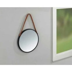 WENKO Miroir Mural Rond Borrone, Miroir Avec Cadre Métallique Noir Et Lanière De Suspension En Similicuir, Miroir Décoratif Au Design Industriel, Verre - Métal, Ø 30 Cm, Noir - Marron 9 WENKO Miroir Mural Rond Borrone, Miroir Avec Cadre Métallique Noir Et Lanière De Suspension En Similicuir, Miroir Décoratif Au Design Industriel, Verre - Métal, Ø 30 Cm, Noir - Marron -WENKO Soldes 35226515 4