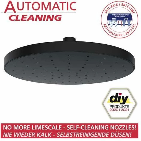WENKO Tête De Douche Effet Pluie Automatic Cleaning Anticalcaire, Pommeau De Douche Italienne Avec Buses Autonettoyantes, Embout Universel 1/2", Design Rond, Plastique, ø22,5 cm, Noir 4 WENKO Tête De Douche Effet Pluie Automatic Cleaning Anticalcaire, Pommeau De Douche Italienne Avec Buses Autonettoyantes, Embout Universel 1/2", Design Rond, Plastique, ø22,5 cm, Noir – Image 2