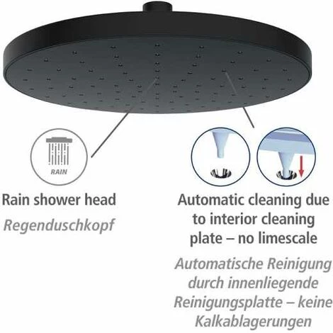 WENKO Tête De Douche Effet Pluie Automatic Cleaning Anticalcaire, Pommeau De Douche Italienne Avec Buses Autonettoyantes, Embout Universel 1/2", Design Rond, Plastique, ø22,5 cm, Noir 5 WENKO Tête De Douche Effet Pluie Automatic Cleaning Anticalcaire, Pommeau De Douche Italienne Avec Buses Autonettoyantes, Embout Universel 1/2", Design Rond, Plastique, ø22,5 cm, Noir – Image 3