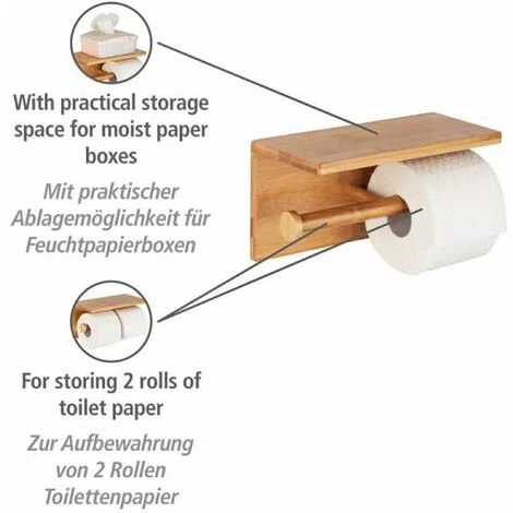 WENKO Porte Papier Toilette Bois Bambusa Avec Support Smartphone, Capacité De Rangement 2 Rouleaux, Bambou, 25x13x12 Cm, Marron 4 WENKO Porte Papier Toilette Bois Bambusa Avec Support Smartphone, Capacité De Rangement 2 Rouleaux, Bambou, 25x13x12 Cm, Marron – Image 2