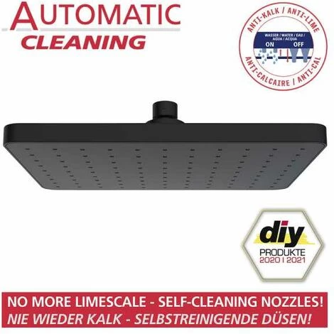 WENKO Tête De Douche Effet Pluie Automatic Cleaning Anticalcaire, Pommeau De Douche Italienne Avec Buses Autonettoyantes, Embout Universel 1/2", Design Carré, Plastique, 25x17 cm, Noir 4 WENKO Tête De Douche Effet Pluie Automatic Cleaning Anticalcaire, Pommeau De Douche Italienne Avec Buses Autonettoyantes, Embout Universel 1/2", Design Carré, Plastique, 25x17 cm, Noir – Image 2