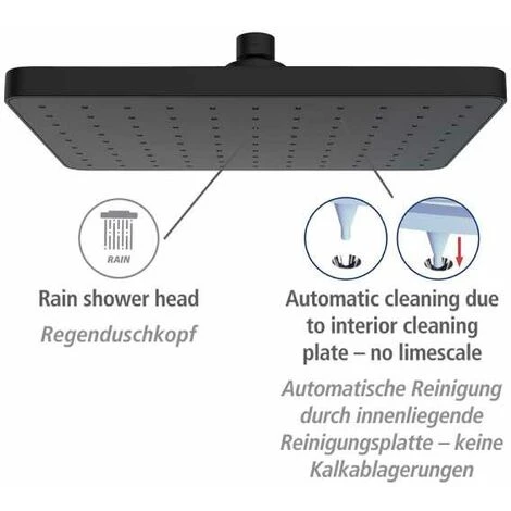 WENKO Tête De Douche Effet Pluie Automatic Cleaning Anticalcaire, Pommeau De Douche Italienne Avec Buses Autonettoyantes, Embout Universel 1/2", Design Carré, Plastique, 25x17 cm, Noir 5 WENKO Tête De Douche Effet Pluie Automatic Cleaning Anticalcaire, Pommeau De Douche Italienne Avec Buses Autonettoyantes, Embout Universel 1/2", Design Carré, Plastique, 25x17 cm, Noir – Image 3