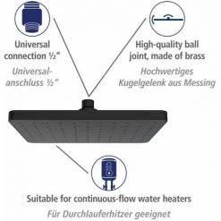 WENKO Tête De Douche Effet Pluie Automatic Cleaning Anticalcaire, Pommeau De Douche Italienne Avec Buses Autonettoyantes, Embout Universel 1/2", Design Carré, Plastique, 25x17 cm, Noir 10 WENKO Tête De Douche Effet Pluie Automatic Cleaning Anticalcaire, Pommeau De Douche Italienne Avec Buses Autonettoyantes, Embout Universel 1/2", Design Carré, Plastique, 25x17 cm, Noir -WENKO Soldes 35579990 4
