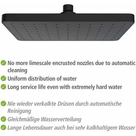 WENKO Tête De Douche Effet Pluie Automatic Cleaning Anticalcaire, Pommeau De Douche Italienne Avec Buses Autonettoyantes, Embout Universel 1/2", Design Carré, Plastique, 25x17 cm, Noir 7 WENKO Tête De Douche Effet Pluie Automatic Cleaning Anticalcaire, Pommeau De Douche Italienne Avec Buses Autonettoyantes, Embout Universel 1/2", Design Carré, Plastique, 25x17 cm, Noir – Image 5