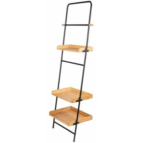 WENKO Etagère à Poser Contre Un Mur, 3 Plateaux De Rangement Et Barre De Suspension, Loft, Acier Noir Et Bois, 56x180x40 Cm 3 WENKO Etagère à Poser Contre Un Mur, 3 Plateaux De Rangement Et Barre De Suspension, Loft, Acier Noir Et Bois, 56x180x40 Cm